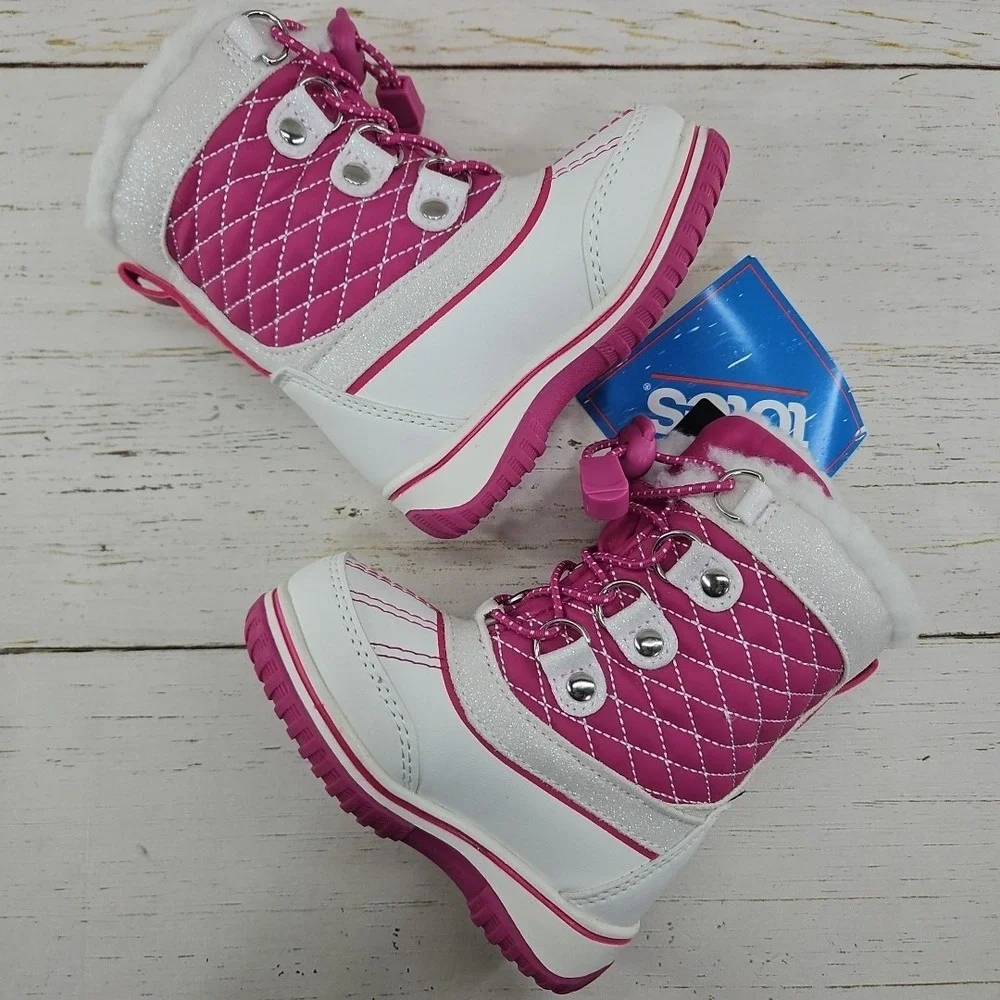 Totes Galaxy Pink White‎ Waterproof Winter Boots Toddler Girls 5T Faux Fur